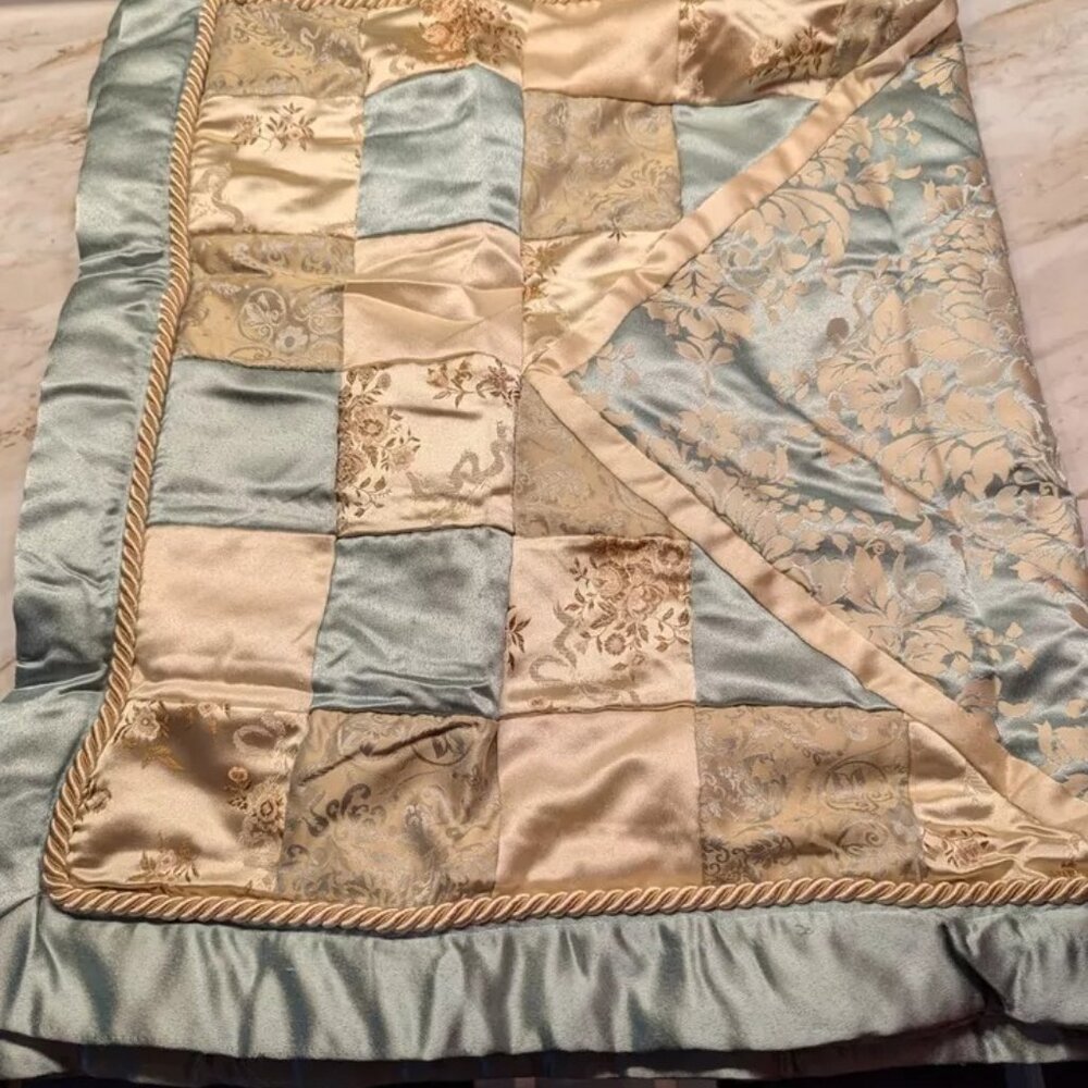 Chris Madden Gold and Baby Blue Pillow Sham Gold Rope Trim